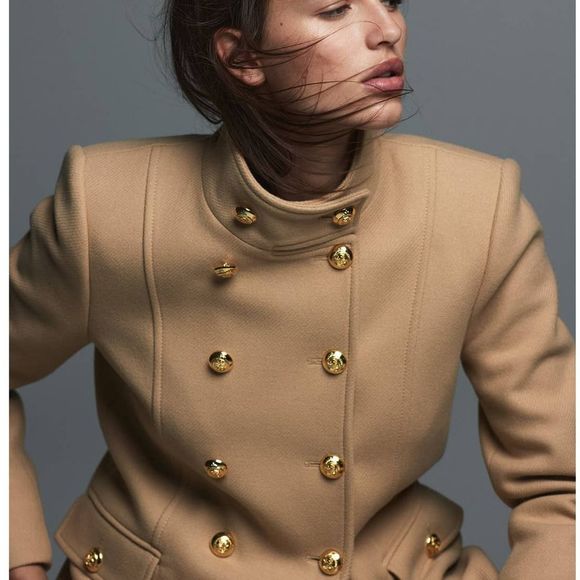 wool blend coat with golden buttons